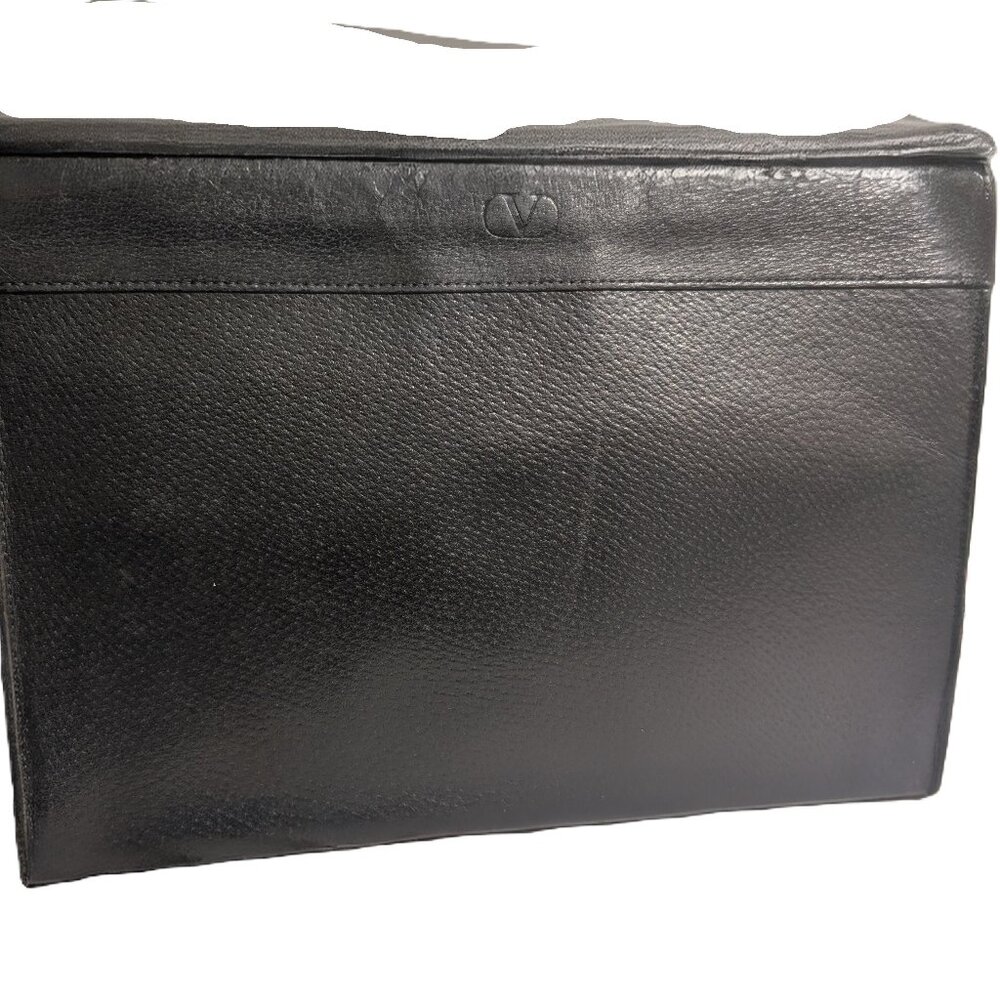 VALENTINO GARAVANI BLACK LEATHER CLUTCH AUTH VTG FEATURING GOLDEN HARDWARE